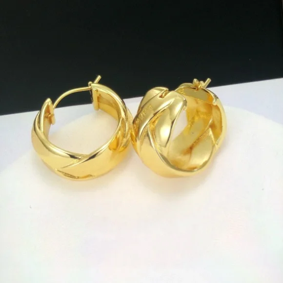 Loewe Gold Textured Hoop Earrings - Picture 4 of 5